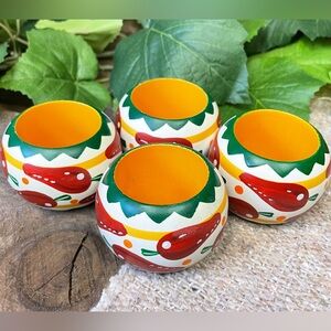 Vintage Chili Peppers Southwest Rustic Wood Napkin Rings Set of 4